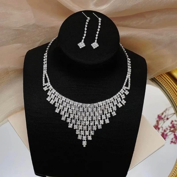 Bridal Wedding Jewelry Set Rhinestone Bridesmaid Party Choker Necklace Earrings - Picture 1 of 4